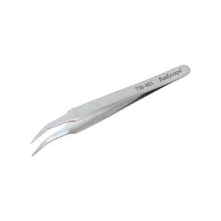 Amscope 4 3/8 in. General Purpose Curved Serrated Tip Tweezers TW-481